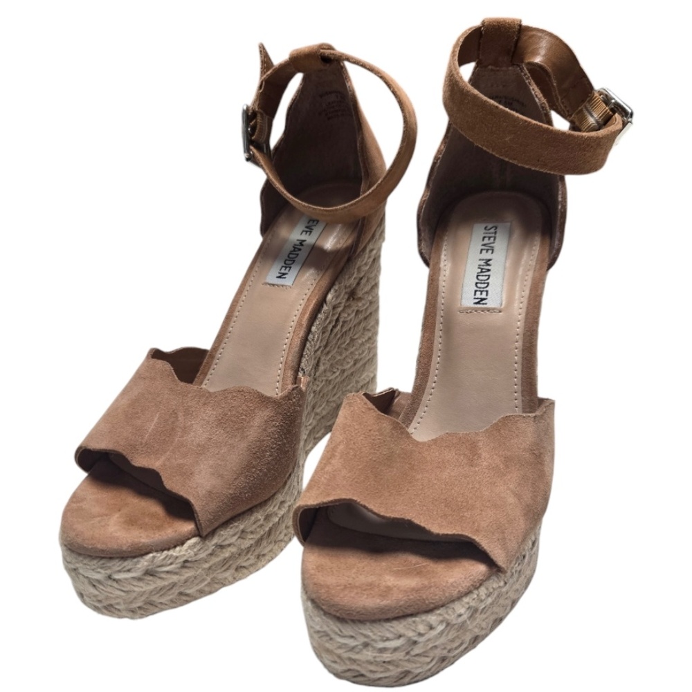 STEVE MADDEN Susana Camel Suede Leather Espadrille Wedges